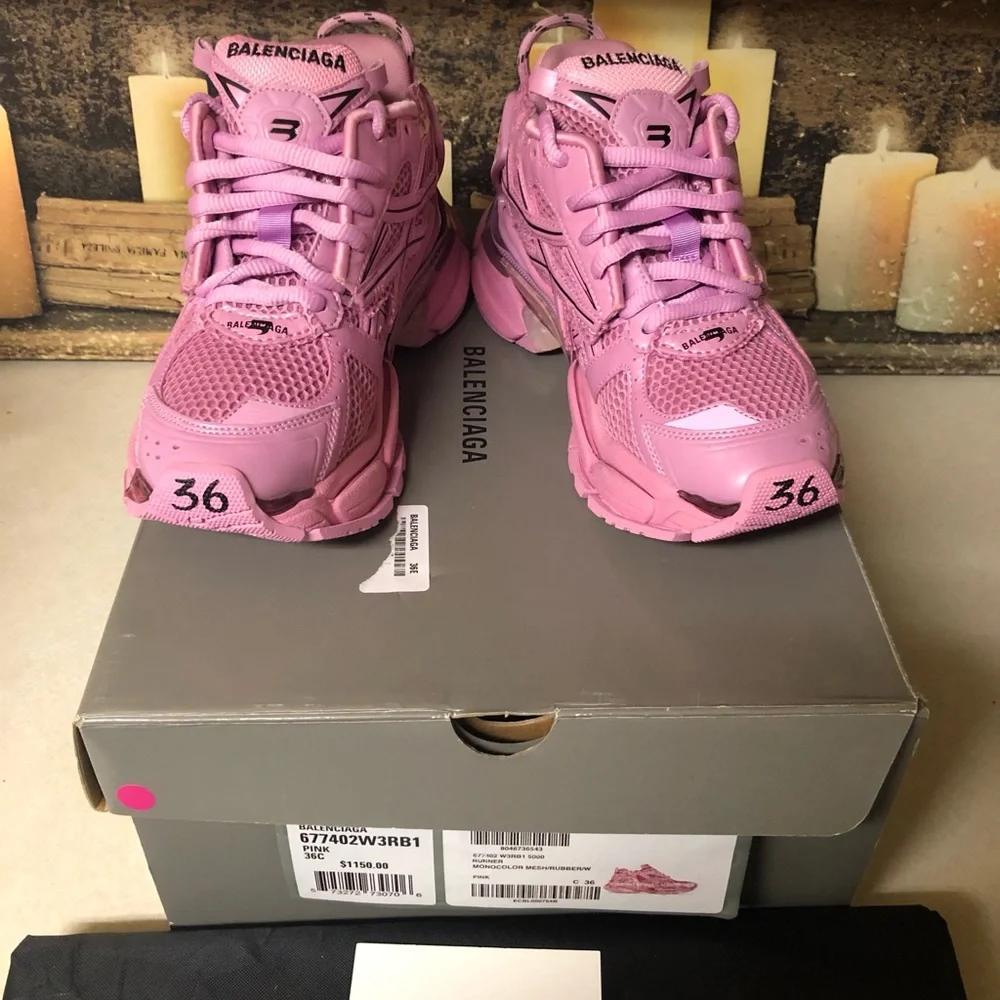 Balenciaga Runner Track Trainer Sneaker Low-Top Women Size 6 Light Pink Black - Picture 5 of 11